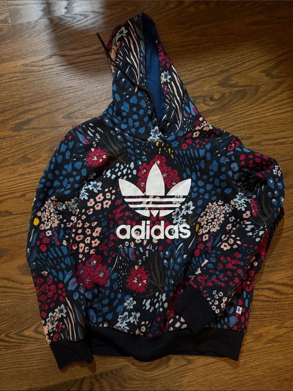 adidas Navy Floral Trefoil Pullover Hoodie
